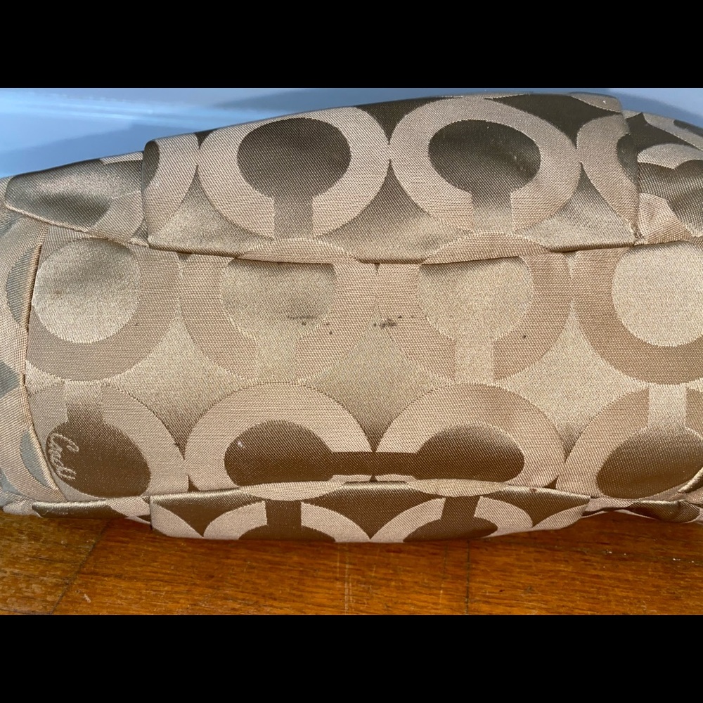 Tan Coach “C” pattern Purse - Picture 9 of 12